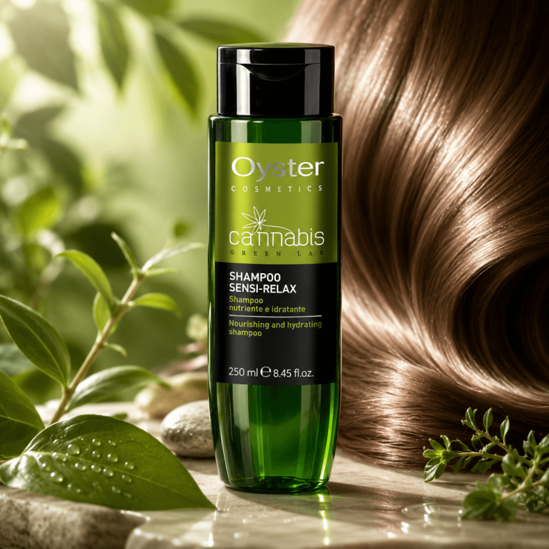 H�r shampoo fra Oyster Cosmetics - Cannabis Green Lab. Indeholder 250 ml.